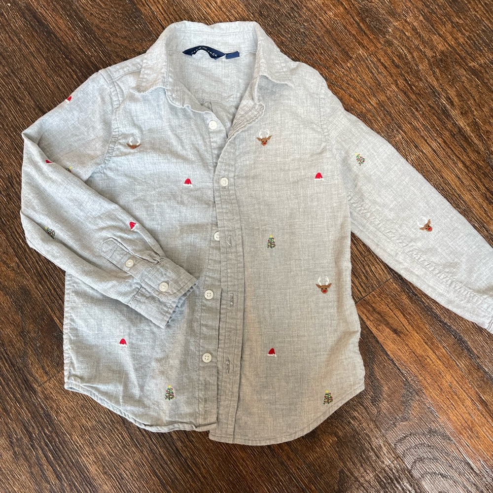 Janie and Jack Light Gray Button-Down Shirt with Embroidered Details
